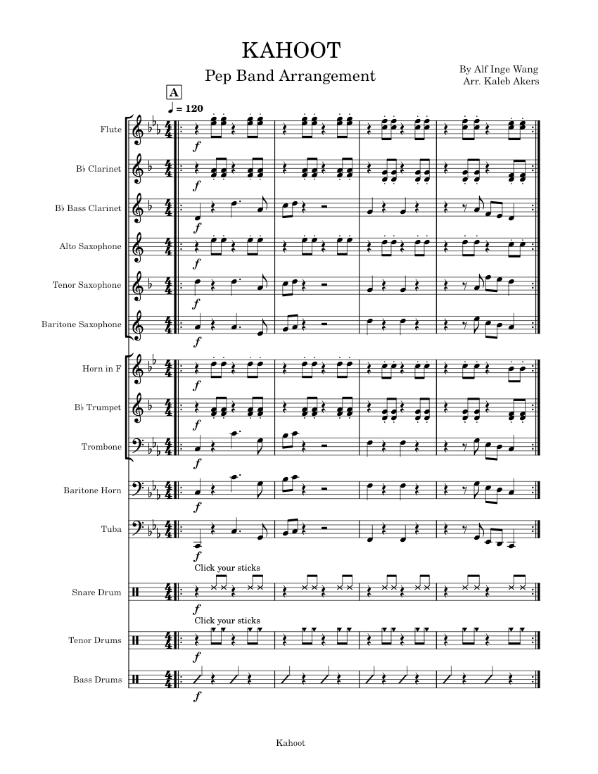 Kahoot Lobby Theme Alf Inge Wang Sheet Music For Trombone Tuba Flute Clarinet In B Flat 9387