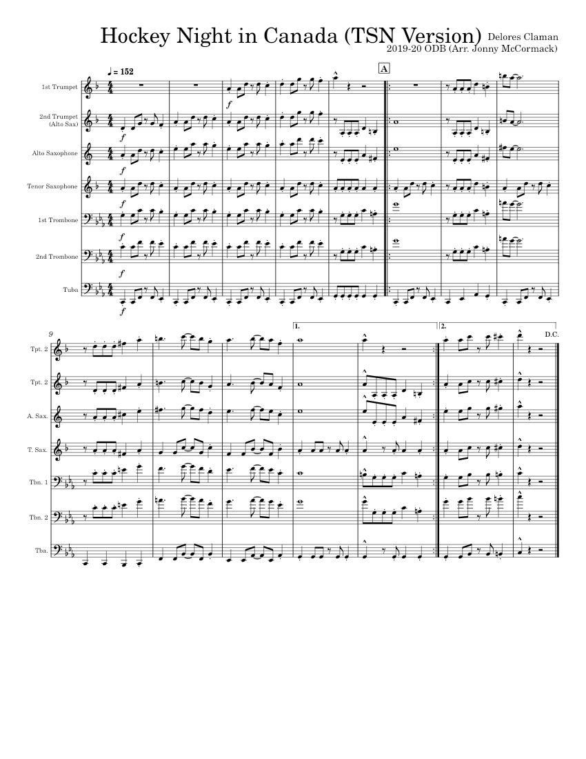 Hockey Night In Canada Tsn Version Sheet Music For Trumpet In B Flat Trombone Saxophone Alto Tuba More Instruments Mixed Ensemble Musescore Com