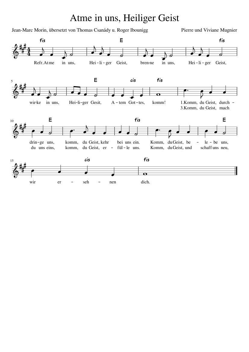 Atme in uns, Heiliger Geist Sheet music for Piano (Solo) | Musescore.com
