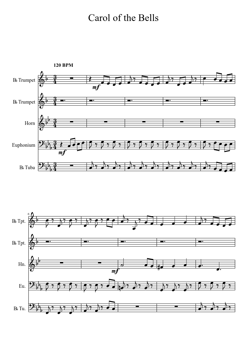 Carol of the Bells Sheet music for Tuba, Trumpet other (Mixed Trio) |  Musescore.com