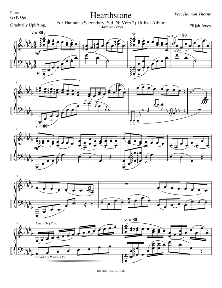 Hearthstone (Ver 2) (For Hannah) Version 1, (Utilize Album) Sheet music for  Piano (Solo) | Musescore.com