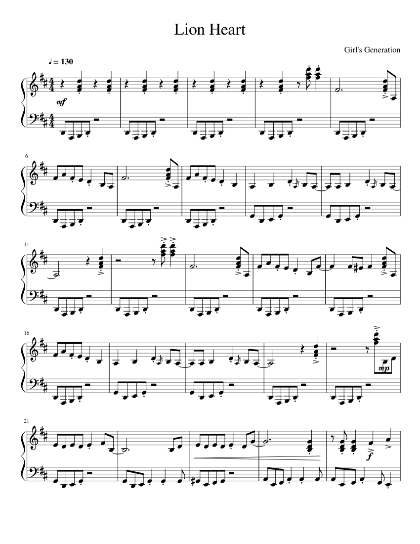ライオンハート 楽譜 ピアノ (ソロ) | MuseScore.com
