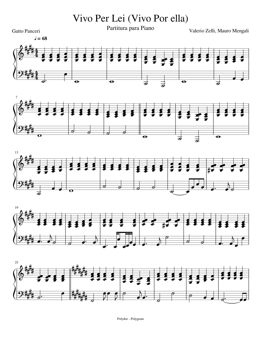 Vivo Per Lei (Vivo Por ella) - Piano Sheet music for Piano (Solo) |  Musescore.com
