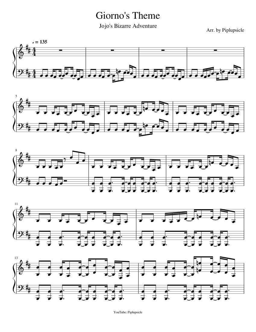 Giorno's Theme (il vento d'oro) - JoJo's Bizarre Adventure: Golden Wind OST  Sheet music for Piano (Solo) | Musescore.com