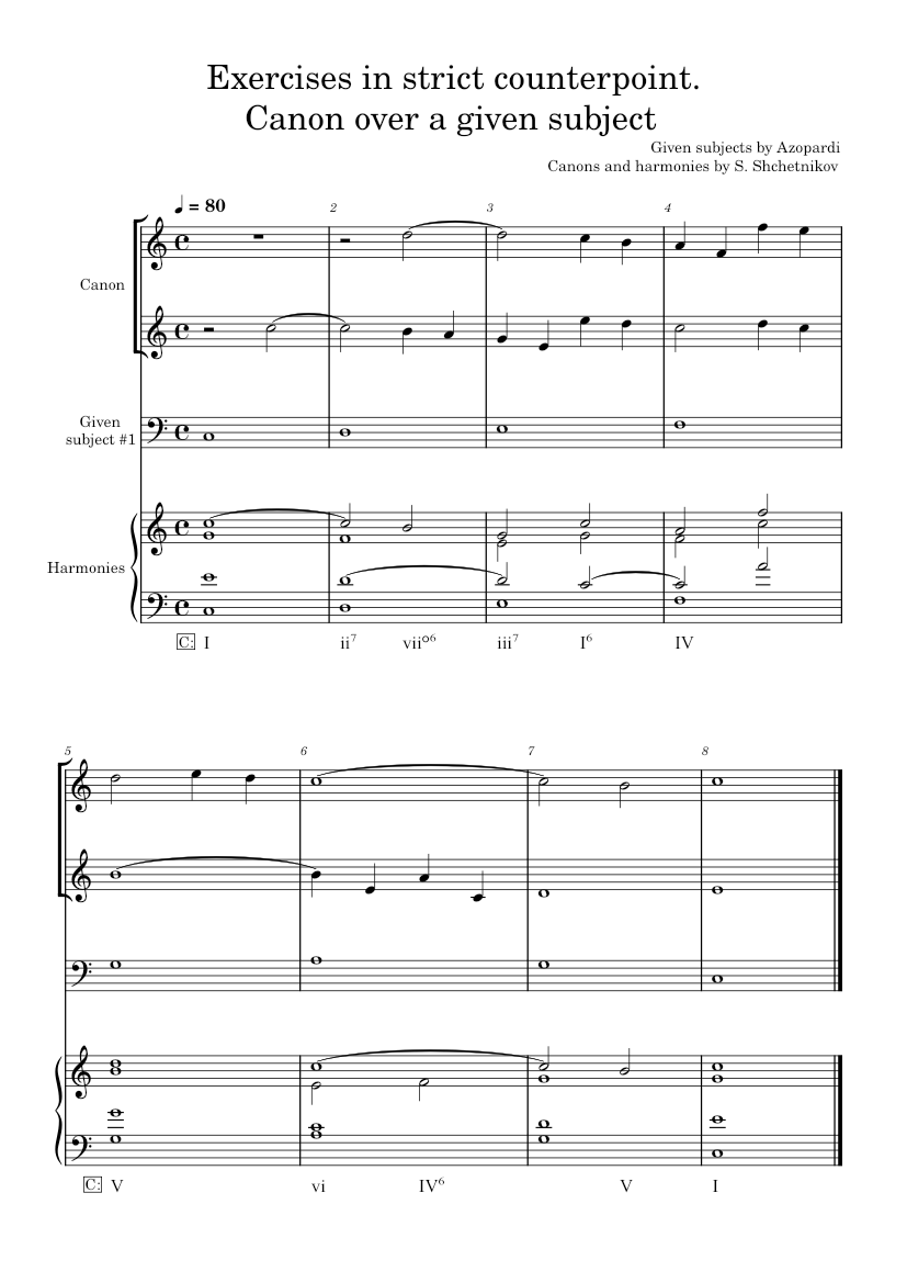 Counterpoint Canon Example Exercises in strict counterpoint. Canon over a given subject Sheet ...