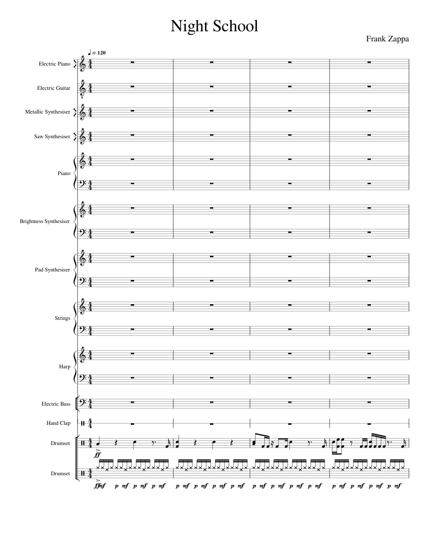 Frank Zappa Night School Sheet music for Piano, Guitar, Bass guitar