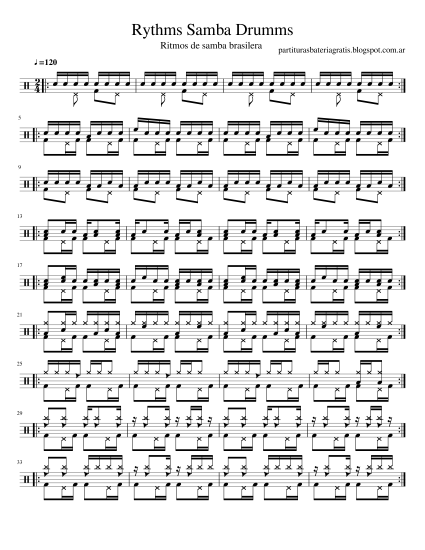 Samba Rythms for Drums Sheet music for Drum group (Solo) | Musescore.com