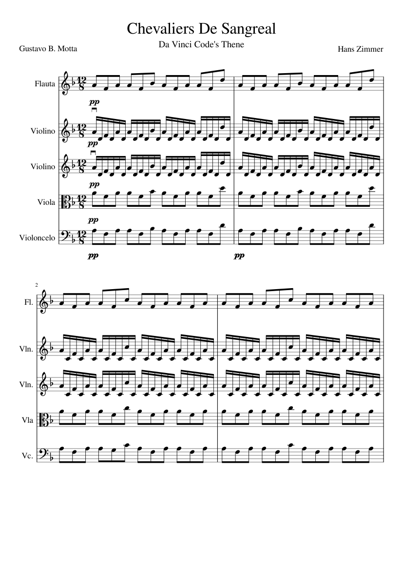 Chevaliers De Sangreal Sheet music for Flute, Violin, Viola, Cello (Mixed  Quintet) | Musescore.com