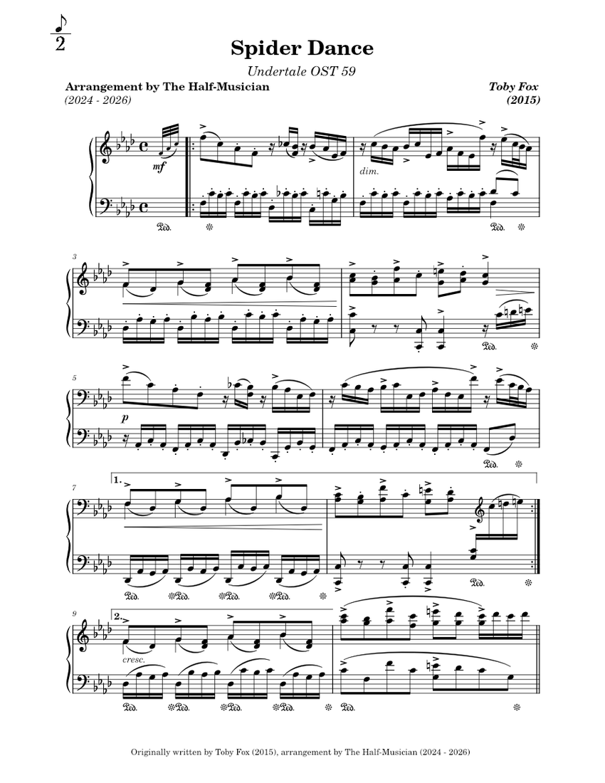 Spider Dance Undertale Sheet Music For Piano Solo Download And Print In Pdf Or Midi Free Sheet Music For Spider Dance By Toby Fox Soundtrack Musescore Com