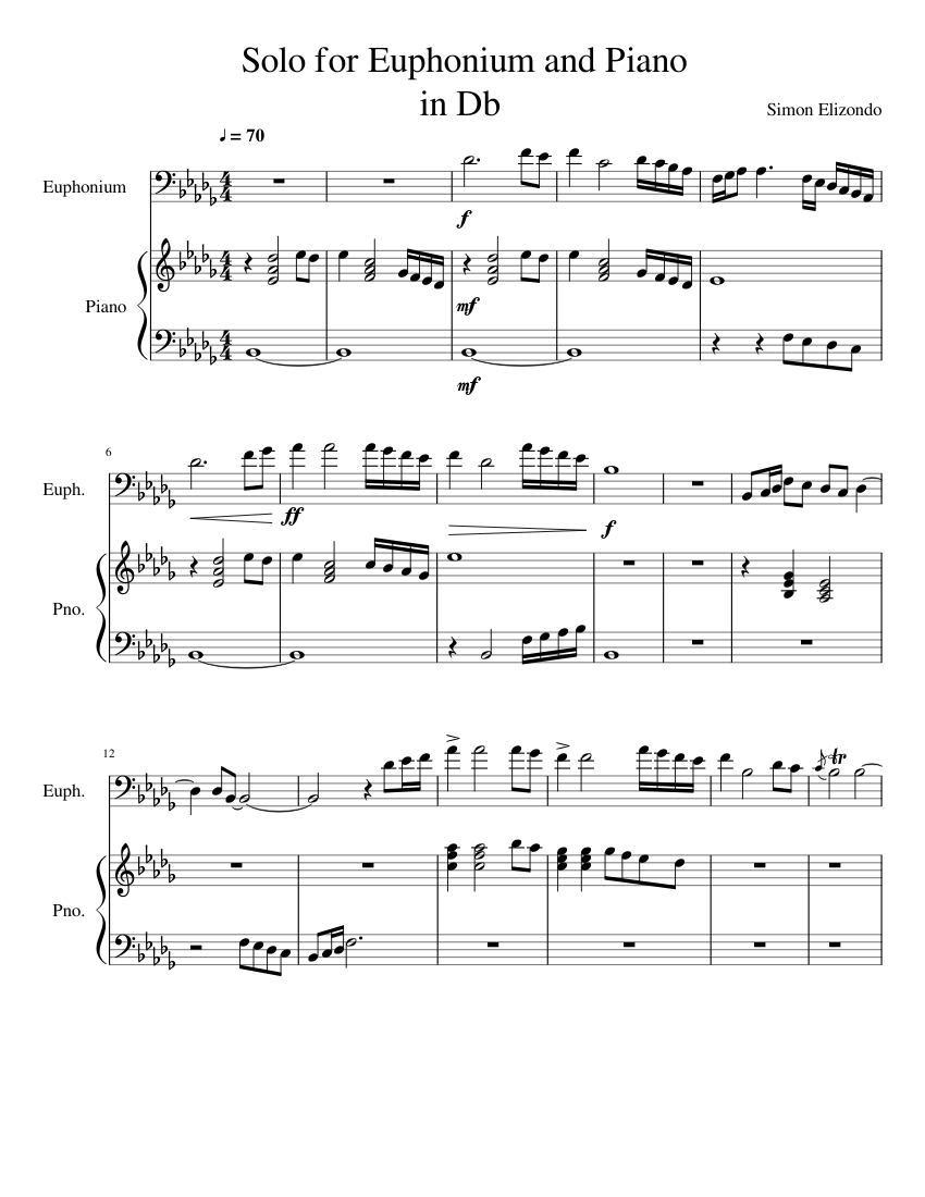 Solo for Euphonium and Piano in Db Sheet music for Piano, Euphonium ...