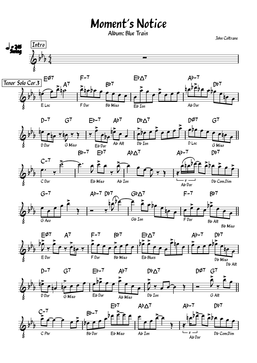 Moment Notice.pdf John Coltrane - Moment's Notice Sheet Music with Chords for Saxophone ...