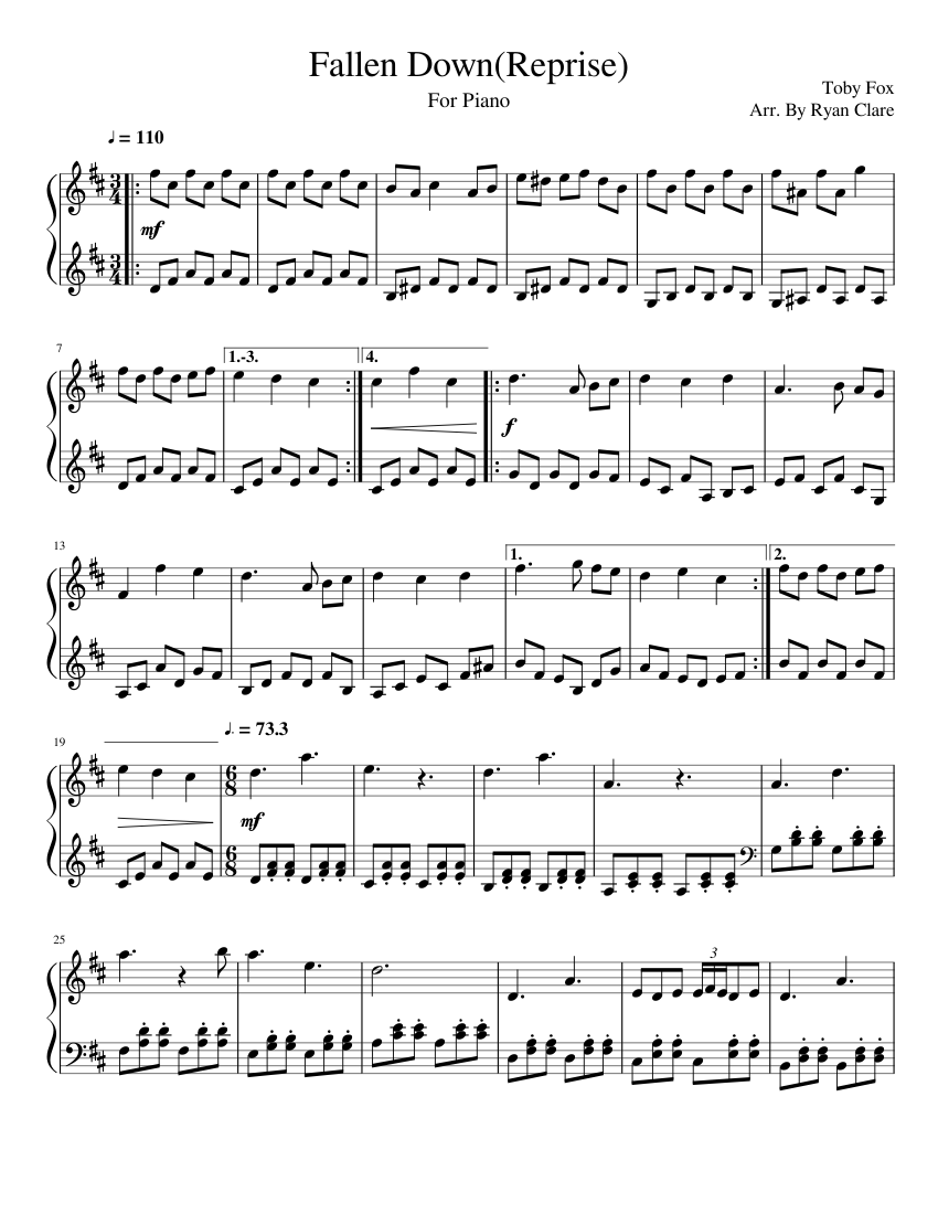 Fallen Down (Reprise) for Piano Sheet music for Piano (Solo) Easy |  Musescore.com
