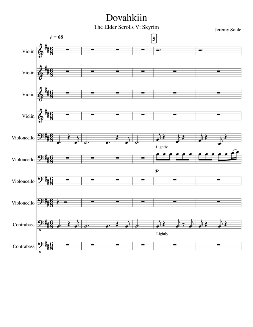 Dovahkiin Sheet music for Contrabass, Violin, Cello (String Ensemble) |  Download and print in PDF or MIDI free sheet music (indie rock ) |  Musescore.com