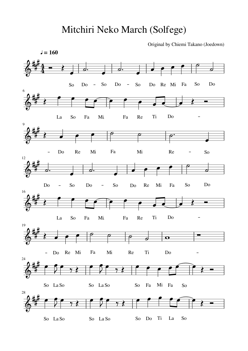 Mitchiri Neko March Solfege Sheet Music For Piano Solo Musescore Com