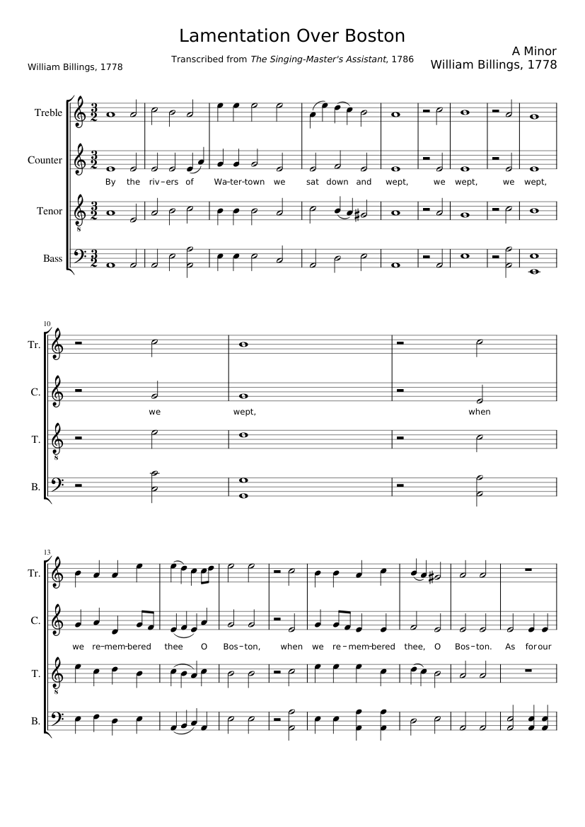 Lamentation over Boston}}Composer: William Billings