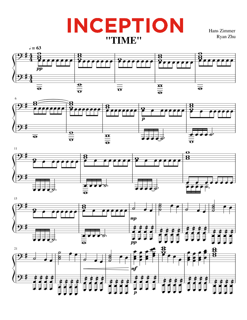 Hans Zimmer - "Time" (Inception) Sheet music for Piano (Solo
