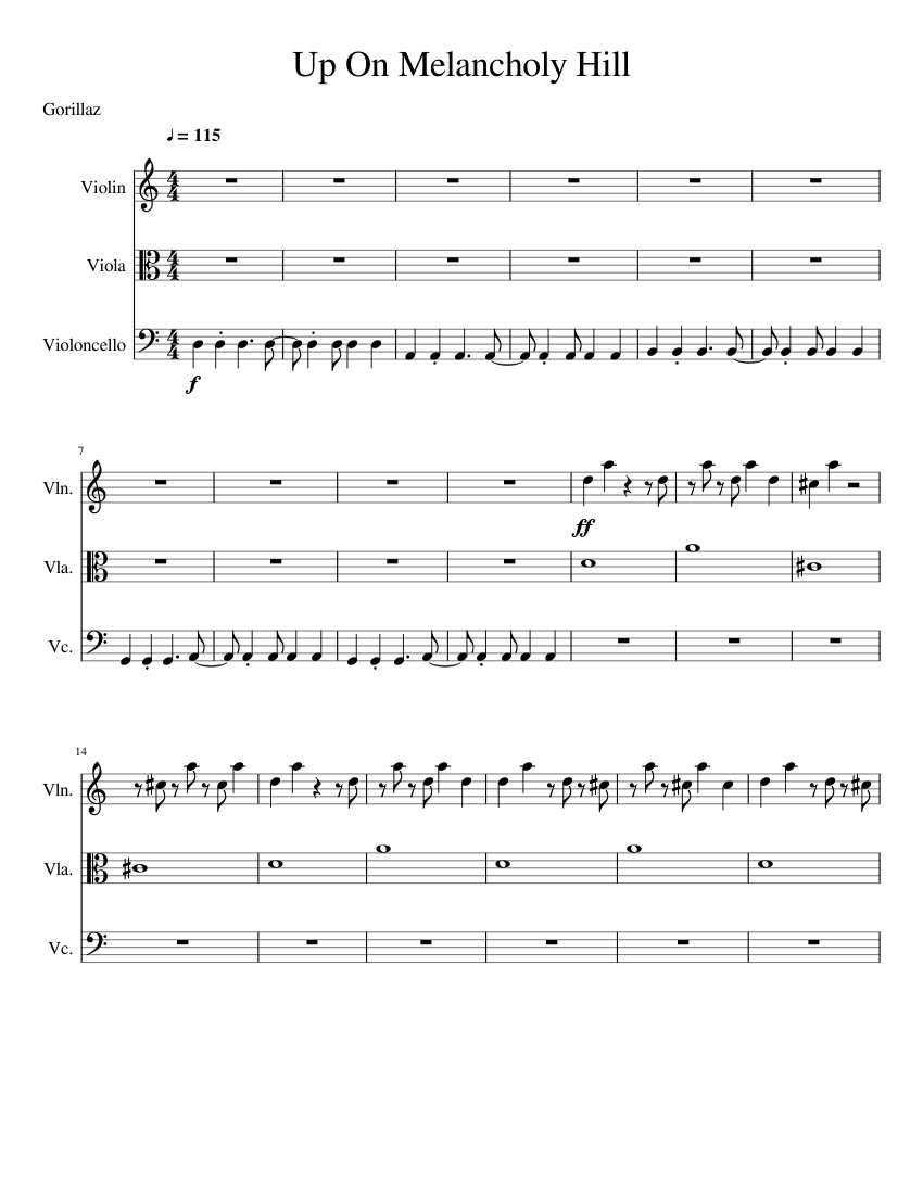 Up On Melancholy Hill Sheet music for Violin, Viola, Cello (String Trio) |  Musescore.com