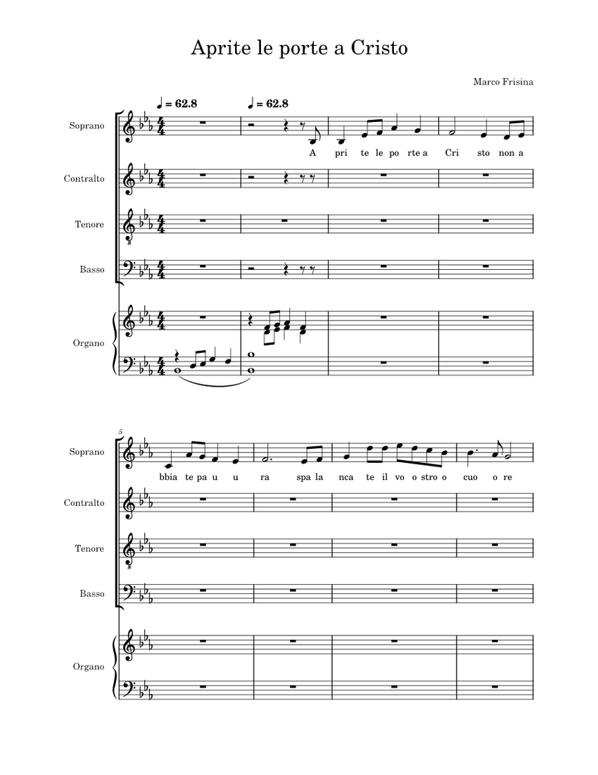 Aprite le porte a Cristo Sheet music for Soprano, Alto, Tenor, Bass voice  (Church Choir) | Musescore.com