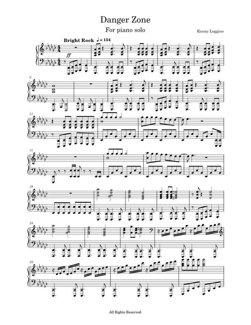 Danger Zone for piano solo Sheet music for Piano (Solo)