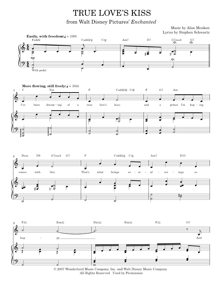 True Love's Kiss Sheet music for Piano, Vocals by Alan Menken Official ...