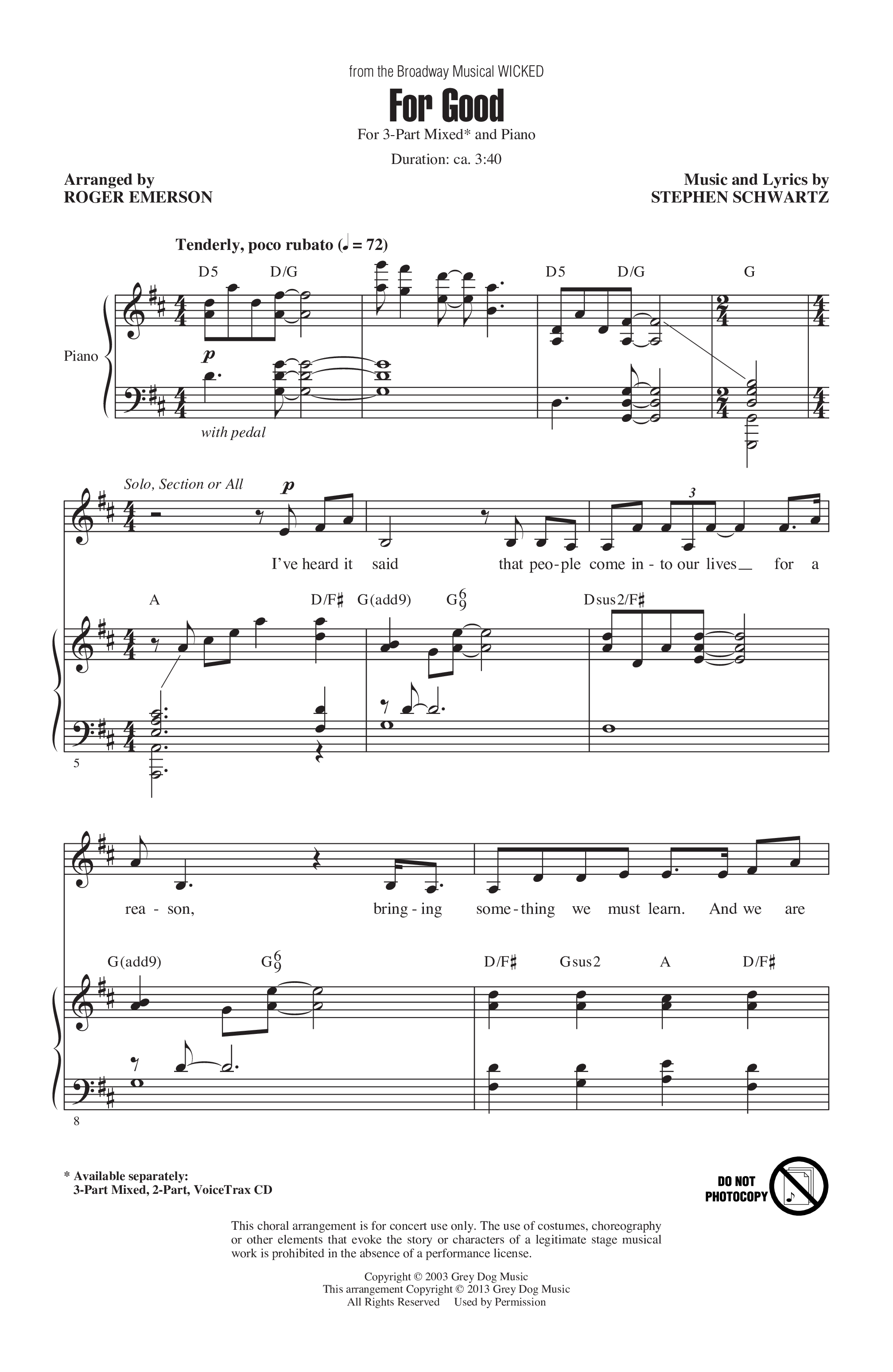 For Good (from Wicked) Sheet music by Stephen Schwartz Official ...