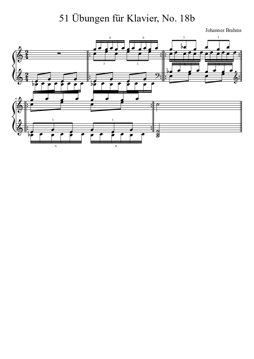 Brahms - 51 Übungen für Klavier No. 18b