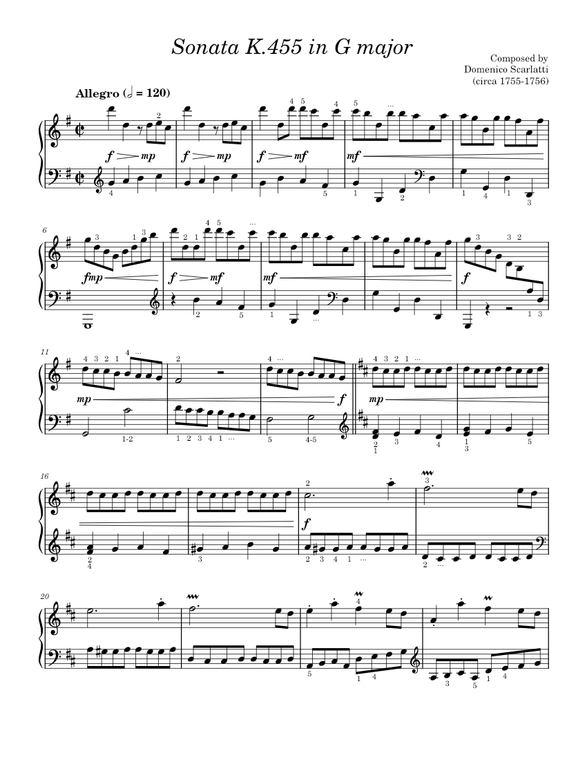 Keyboard Sonata in G major, K.455 – Domenico Scarlatti Sheet music for ...