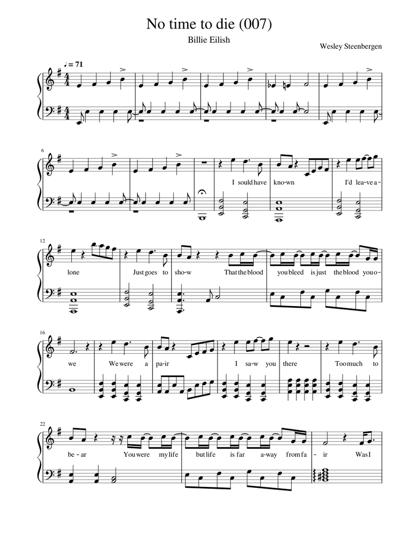 No Time To Die (007') Billie Eilish Sheet music for Piano (Solo
