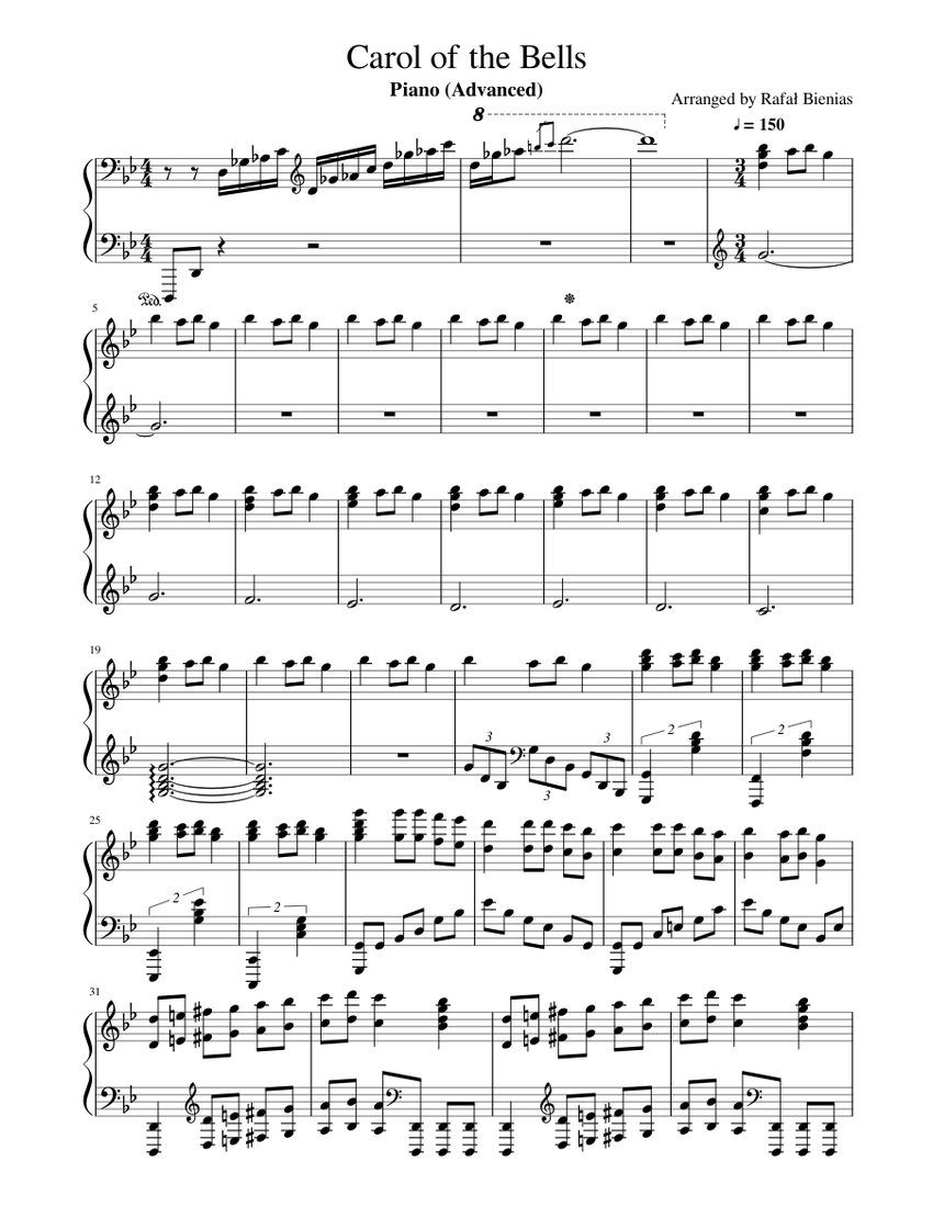 Carol of the Bells - Piano ( Advanced ) Sheet music for Piano (Solo