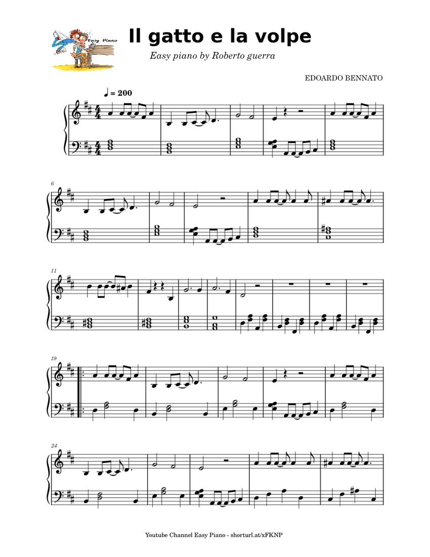 Il Gatto E La Volpe – Edoardo Bennato Sheet music for Piano (Solo) |  Musescore.com
