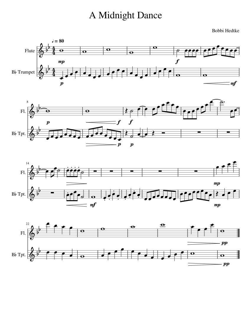 A_Midnight_Dance Sheet music for Flute, Trumpet in b-flat (Mixed Duet ...