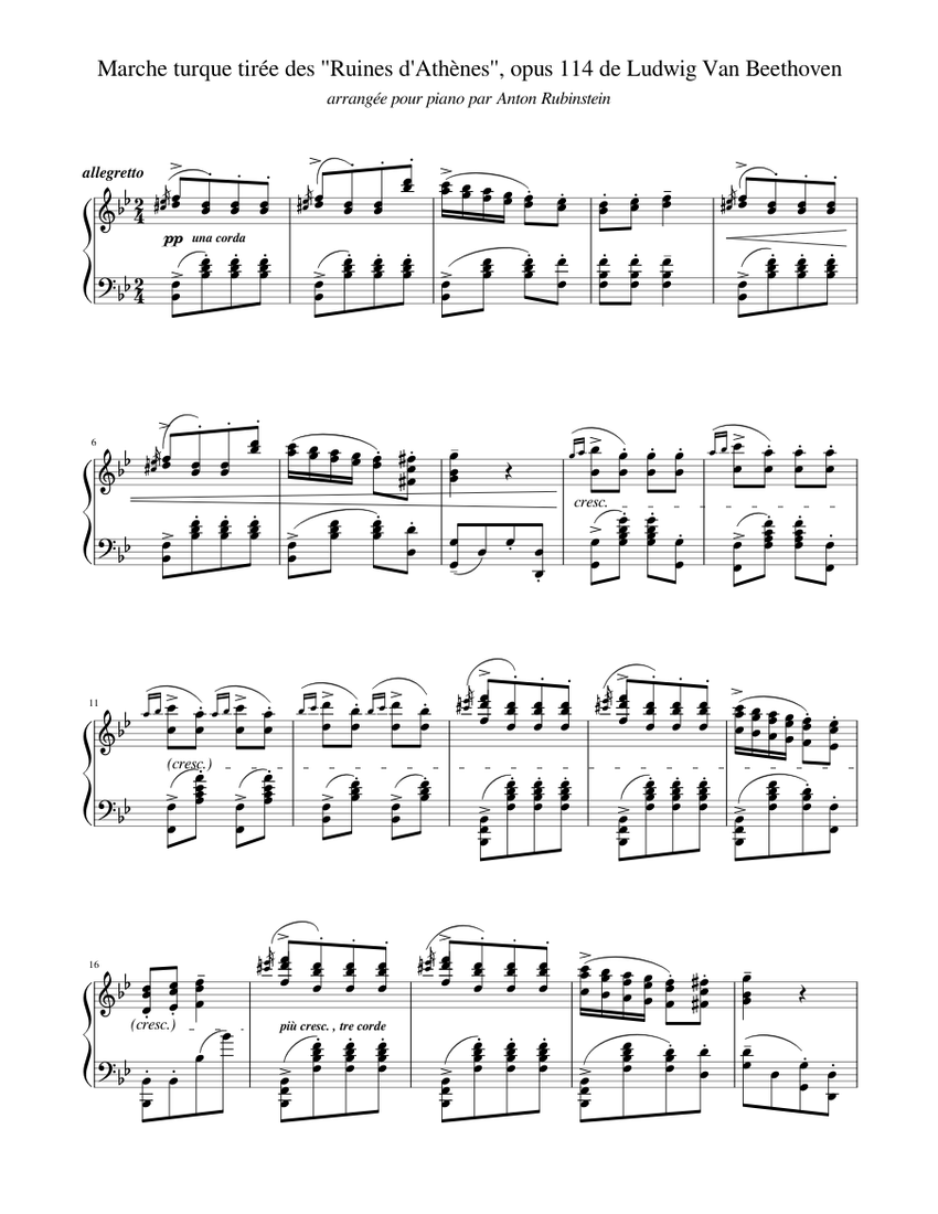 Marche turque de Ludwig Van Beethoven, opus 114 - piano tutorial