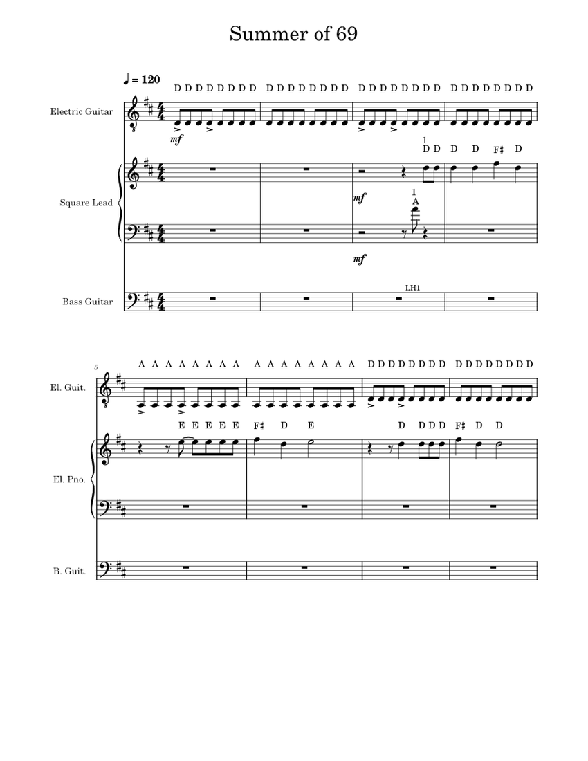 Summer of 69 - Keys Sheet music for Piano, Guitar, Bass guitar (Mixed ...