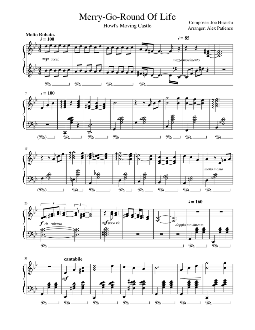 Merry-Go-Round of Life: Howl's Moving Castle Piano Tutorial Sheet music for  Piano (Solo) | Musescore.com