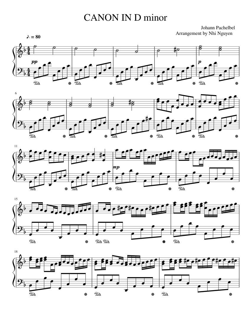Canon in D minor - Johann Pachelbel Sheet music for Piano (Solo) |  Musescore.com