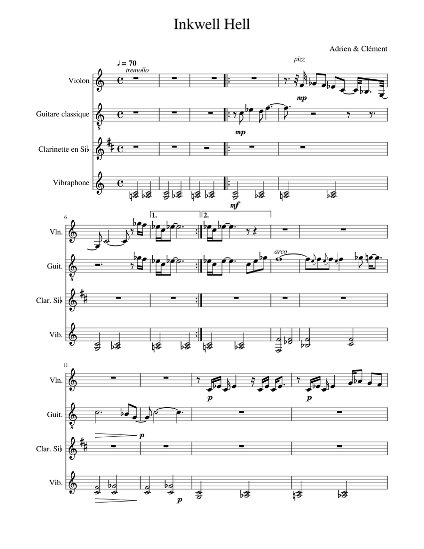 Inkwell Hell Sheet music for in bflat, Vibraphone, Violin