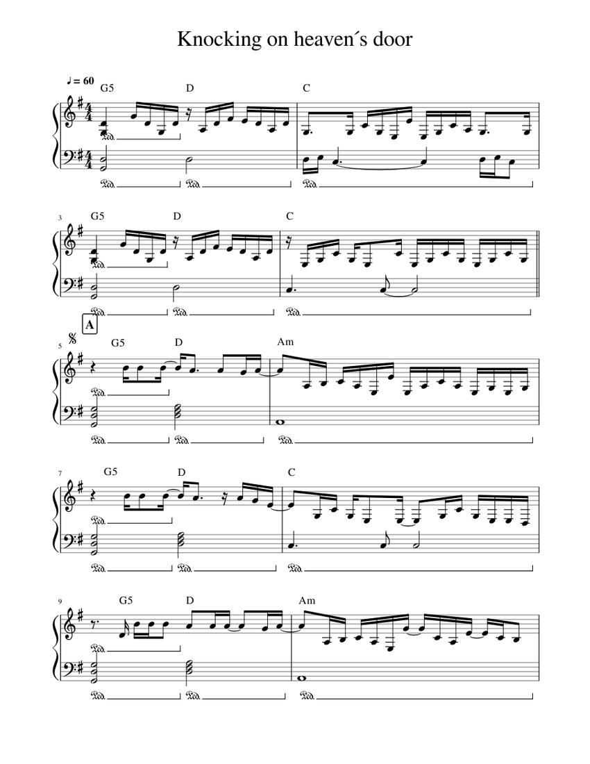 Knocking On Heavens Door Sheet Music For Piano Solo Musescore Com