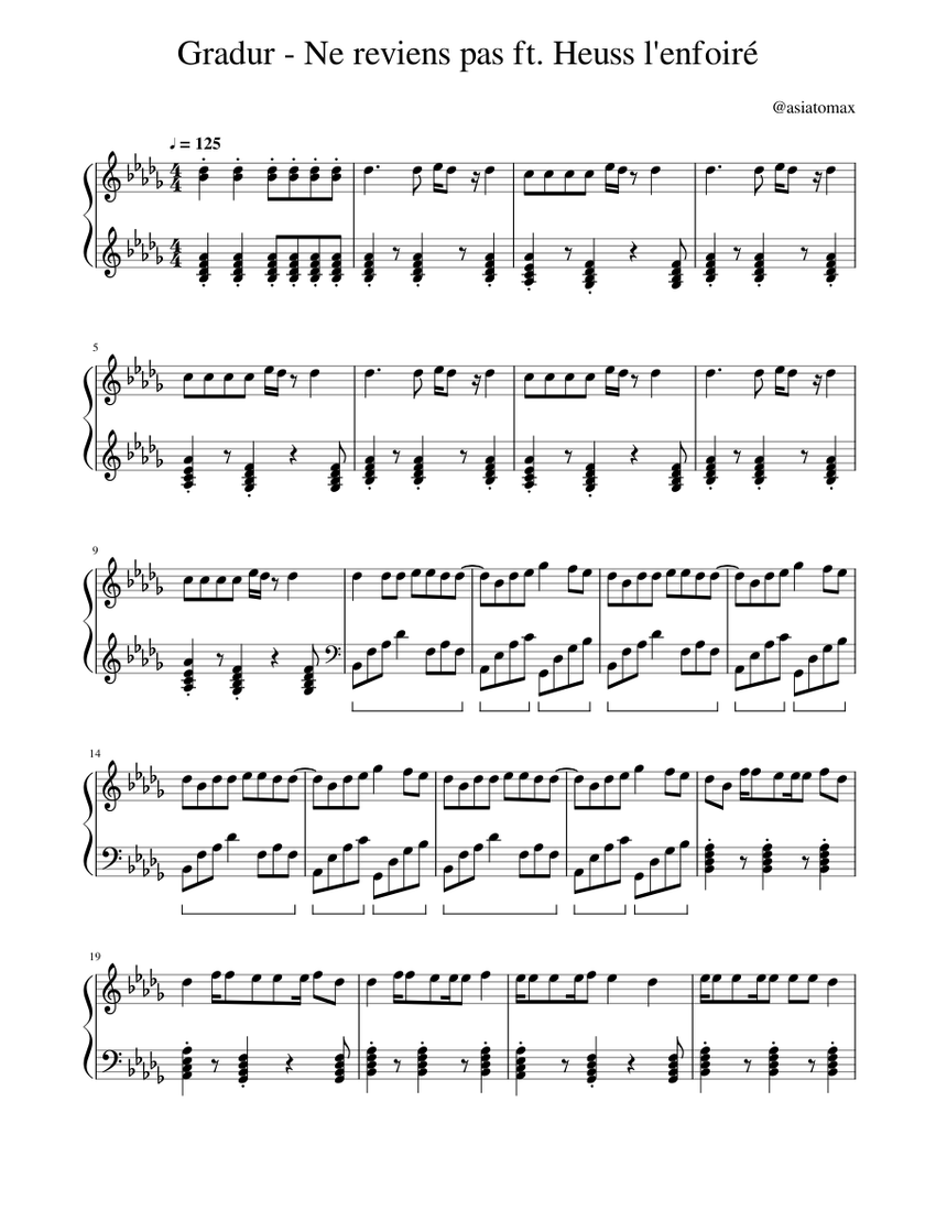 Gradur - Ne reviens pas ft. Heuss l'enfoiré Sheet music for Piano (Solo) |  Musescore.com
