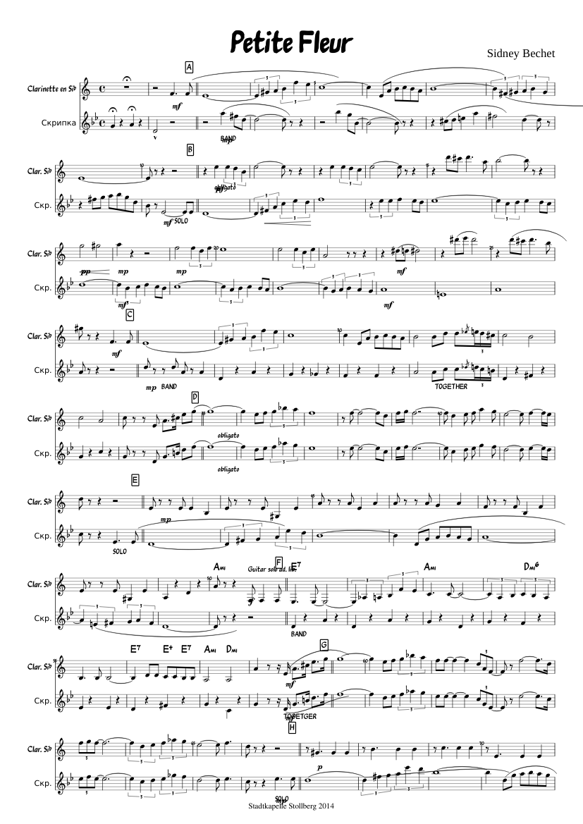 Petite Fleur Sheet music for Clarinet in b-flat, Violin (Mixed Duet) |  Musescore.com