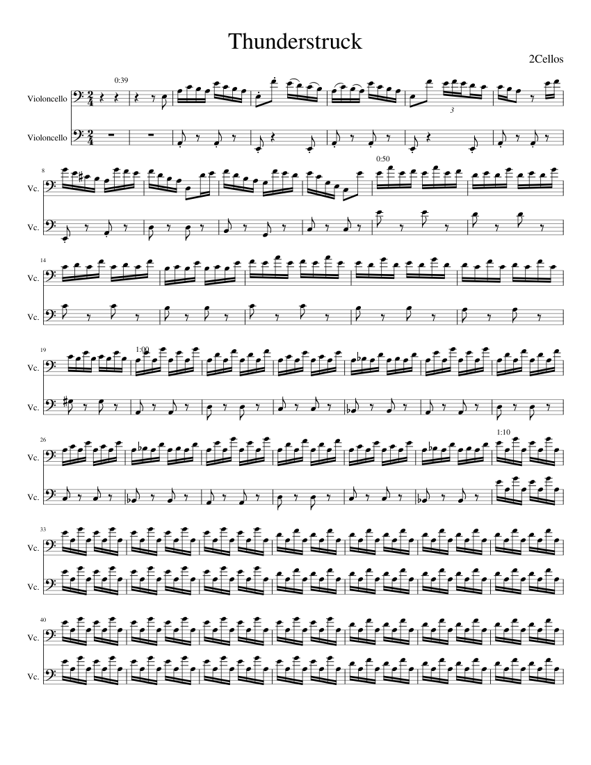 Thunderstruck Sheet music for Cello (String Duet) | Musescore.com