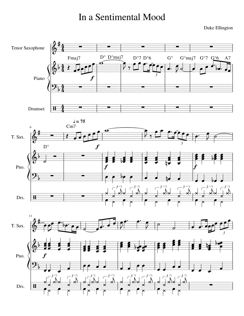 Sentimental Riff In a Sentimental Mood Sheet Music with Chords for Piano, Saxophone ...