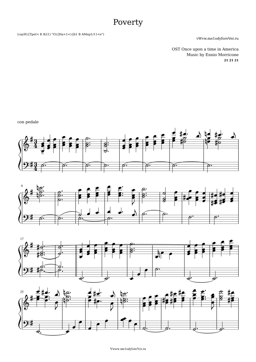 Ennio Morricone - Poverty Sheet music for Piano (Solo) | Musescore.com
