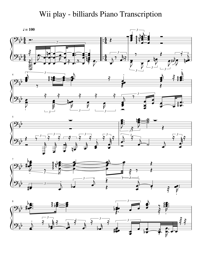 Wii play - billiards Piano Transcription Sheet music for Piano (Solo) |  Musescore.com