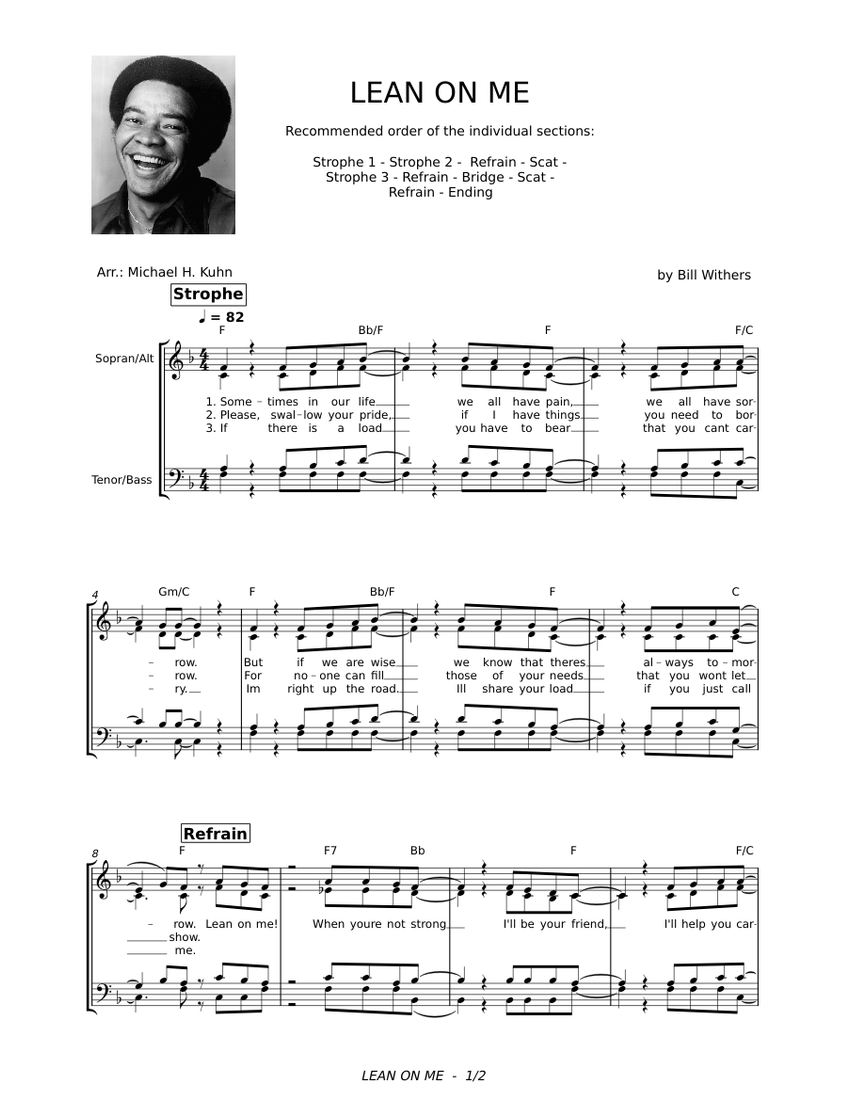 LEAN ON ME Sheet music for Piano (SATB) | Musescore.com