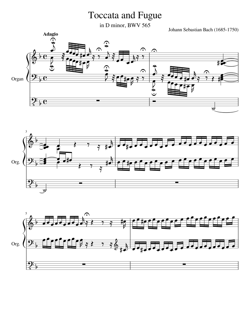 Toccata And Fugue In D Minor - Partition Pour Piano Solo - Œuvre Classique Pour Orgue Adaptée Au Piano