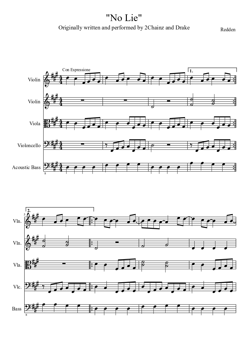 String Interpretation of No Lie Sheet music for Violin, Viola (Mixed Trio)  | Musescore.com