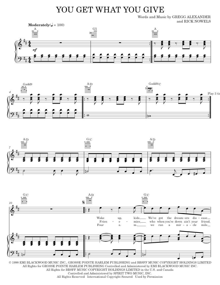 you get what you give Sheet music for Piano, Vocals by New Radicals ...