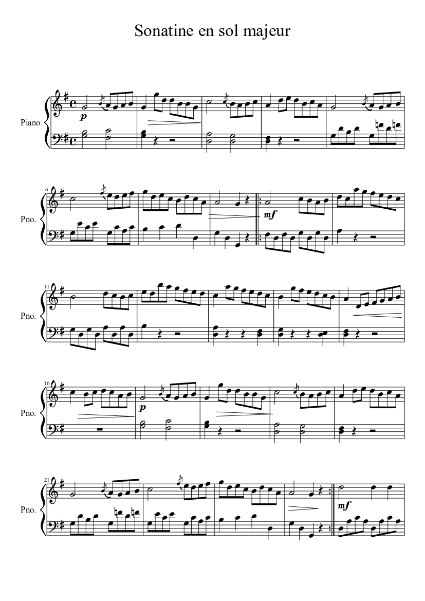 bomb for me phantom Sonatine en sol majeur - Beethoven Sheet music for Piano (Solo) |  Musescore.com