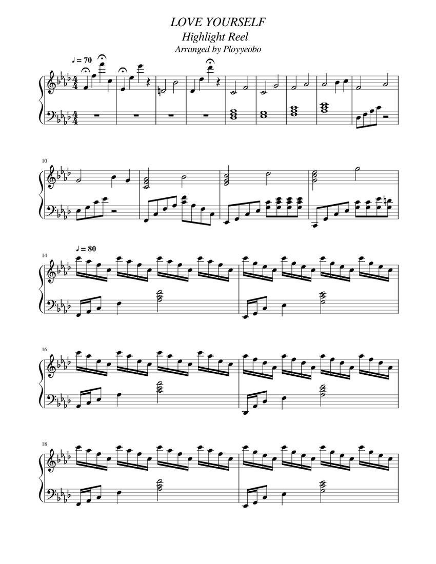 Bts Love Yourself Highlight Reel Piano Sheet Music For Piano Solo Musescore Com
