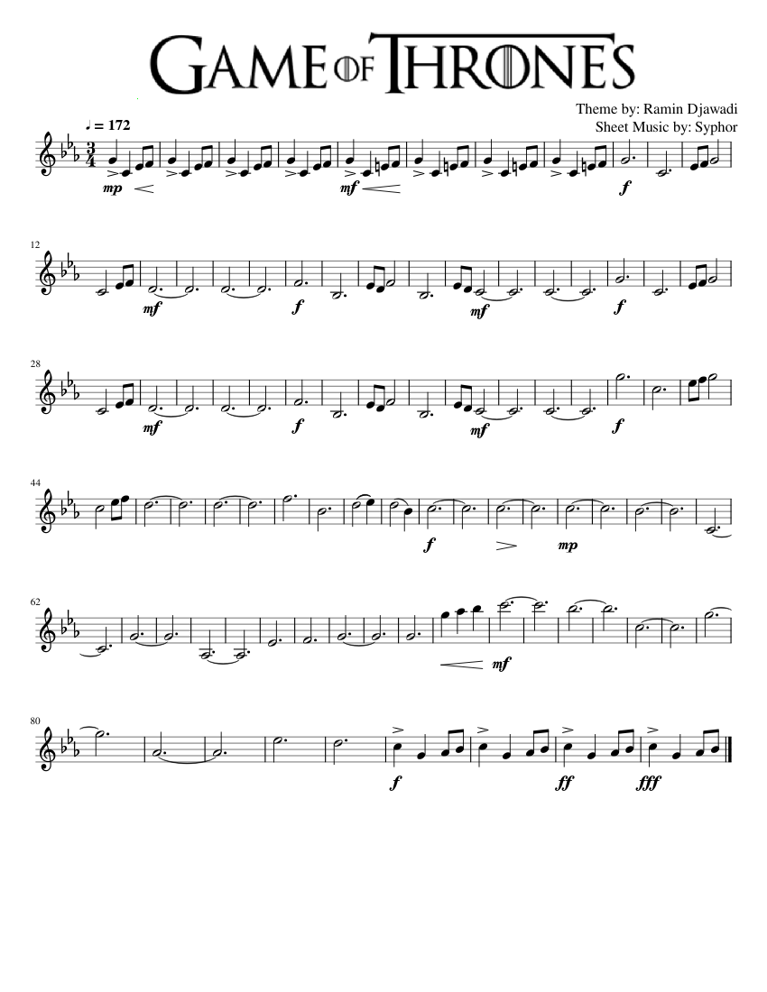 Game Of Thrones - Main Theme (Violin) Sheet music for Violin (Solo) | Musescore.com